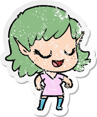 Fototapeta na wymiar distressed sticker of a happy cartoon elf girl