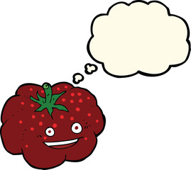 cartoon happy tomato with thought bubble