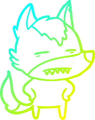Fototapeta premium cold gradient line drawing cartoon wolf showing teeth