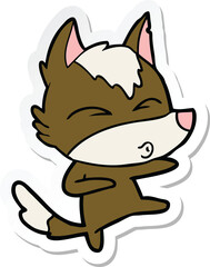 sticker of a cartoon wolf whistling