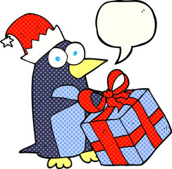 comic book speech bubble cartoon christmas penguin