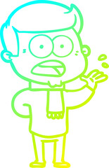 cold gradient line drawing cartoon shocked man