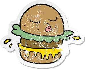distressed sticker of a cartoon fast food burger
