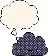 happy cartoon cloud and thought bubble in comic book style