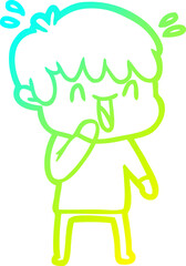 cold gradient line drawing cartoon laughing boy