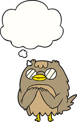 cartoon wise old owl and thought bubble
