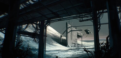 Abandoned futuristic arctic military base or space station in a frozen landscape © Marcin Janiec