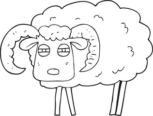 black and white cartoon ram covered in mud