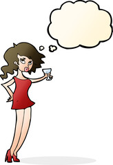cartoon woman at party with thought bubble