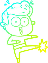 cold gradient line drawing cartoon man kung fu kicking