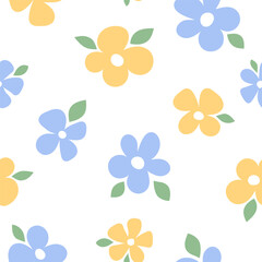 Cute flowers background, Seamless pattern of flowers and leaves.