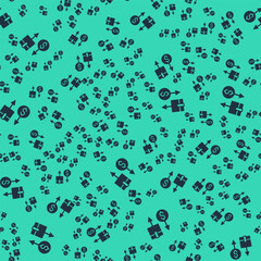 Black Tax carton cardboard box icon isolated seamless pattern on green background. Box, package, parcel sign. Delivery and packaging. Vector