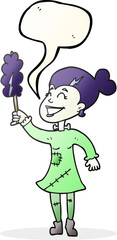 speech bubble cartoon undead monster lady cleaning