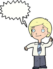 cartoon school boy answering question with speech bubble
