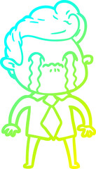 cold gradient line drawing cartoon man crying
