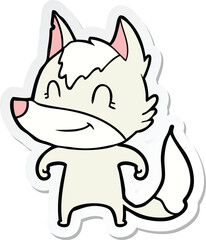 sticker of a friendly cartoon wolf
