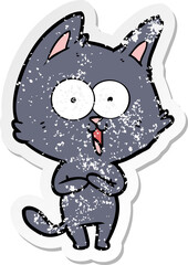 distressed sticker of a funny cartoon cat