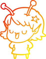 warm gradient line drawing happy alien girl cartoon