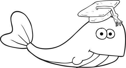 Obraz premium black and white cartoon whale graduate