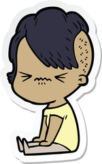 sticker of a cartoon annoyed hipster girl