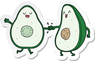 sticker of a cartoon dancing avocados
