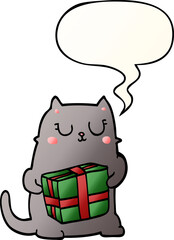 cartoon christmas cat and speech bubble in smooth gradient style