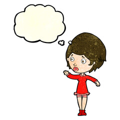 cartoon pretty woman with thought bubble