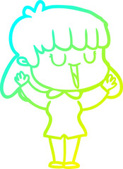 cold gradient line drawing cartoon woman