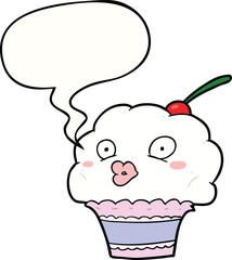 funny cartoon cupcake and speech bubble