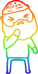 rainbow gradient line drawing cartoon man with beard
