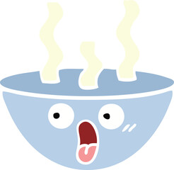 flat color retro cartoon bowl of hot soup