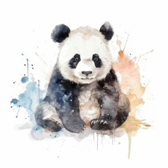 Cute watercolor panda on a white background. AI generative.