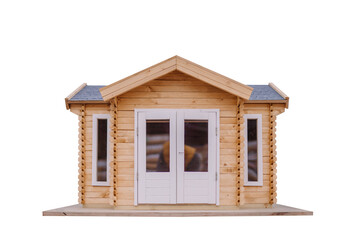 Small wooden toy house isolated on white with clipping path
