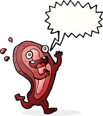 meat cartoon character with speech bubble
