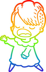 rainbow gradient line drawing cartoon cool hipster girl talking