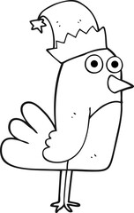 black and white cartoon christmas robin