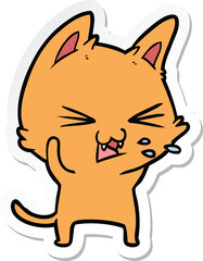 sticker of a cartoon cat hissing