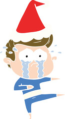 flat color illustration of a crying dancer wearing santa hat