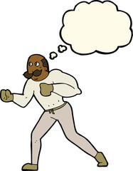 cartoon retro boxer man with thought bubble