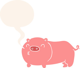 cartoon pig and speech bubble in retro style