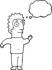 thought bubble cartoon man waving
