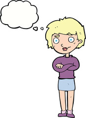 cartoon annoyed woman with thought bubble