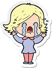 sticker of a cartoon woman crying