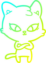 cold gradient line drawing cute cartoon cat