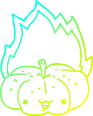 cold gradient line drawing cartoon flaming pumpkin
