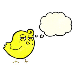 funny cartoon bird with thought bubble