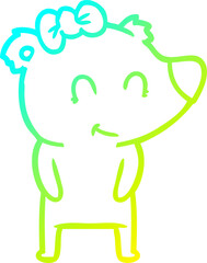 cold gradient line drawing female polar bear cartoon