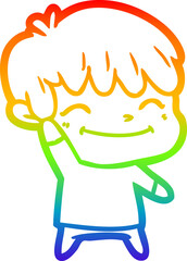 rainbow gradient line drawing happy cartoon boy