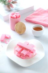 pink wafer in plate.. brightmood concept