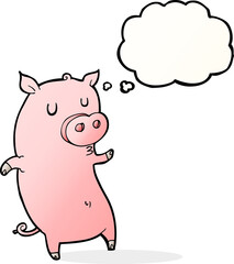 funny cartoon pig with thought bubble